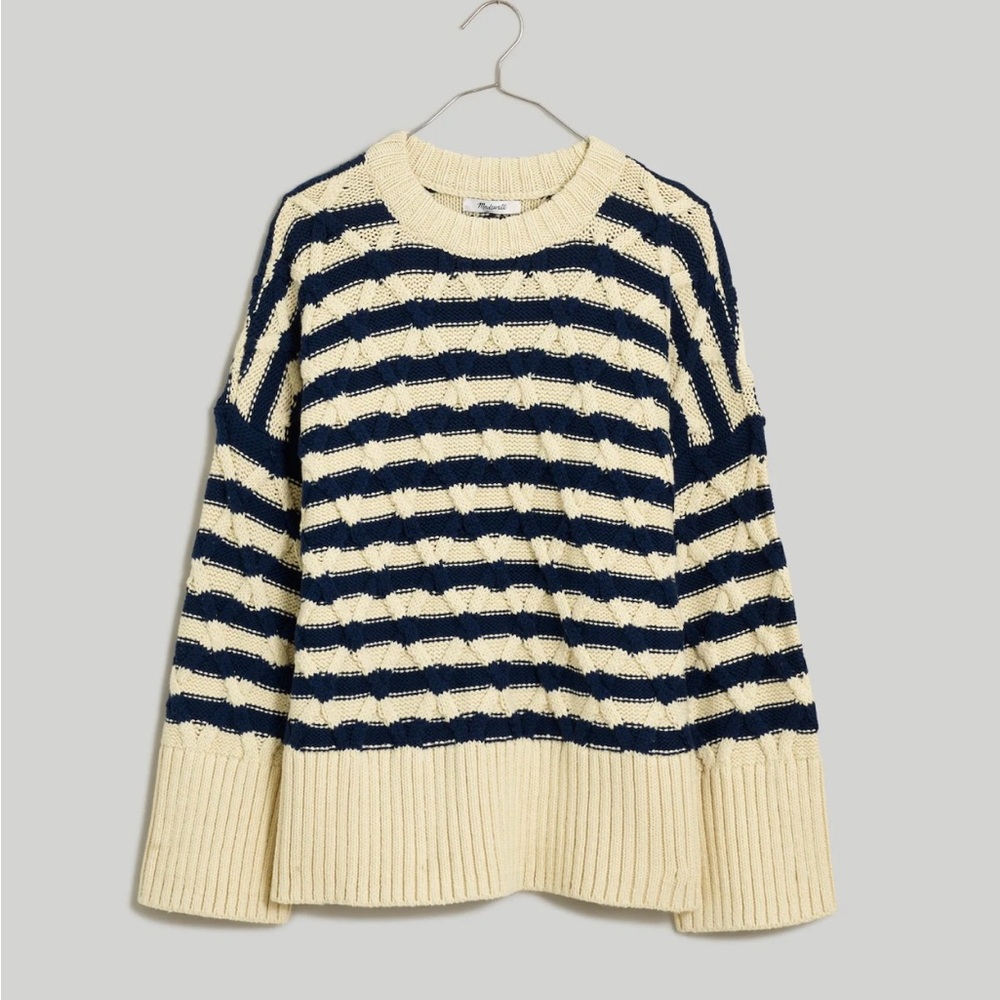 Madewell Navy Cable-Knit Striped Sweater (NWT)